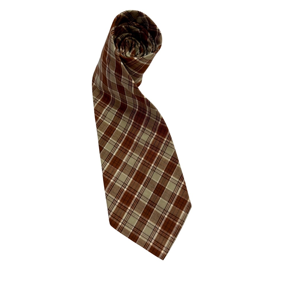 Banana Republic Plaid Tie Mens OS Brown Excellent Cotton Made in Italy Check